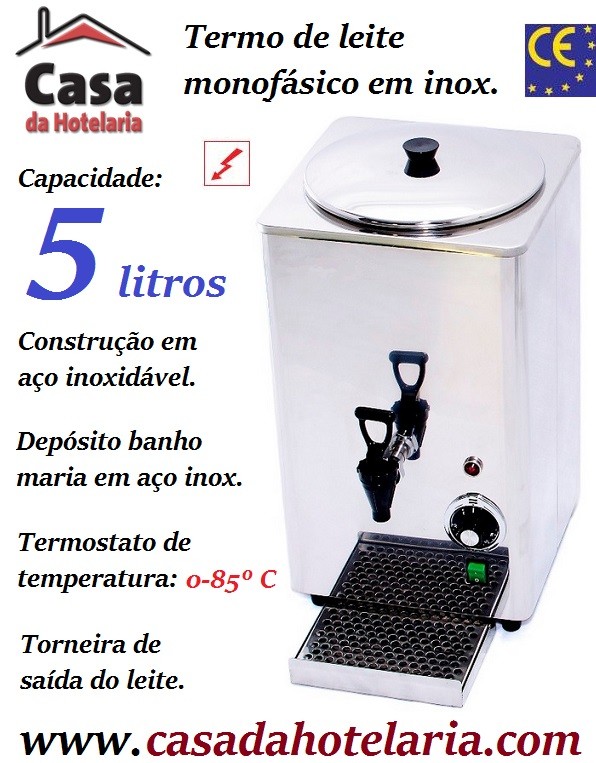 Termo de Leite Monofásico para 5 Litros, 1200 Watts (transporte incluído) - Refª 101724