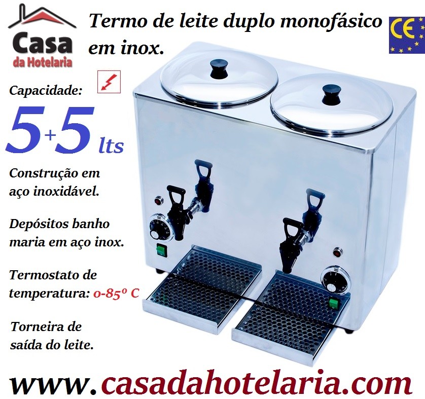 Termo de Leite Duplo Monofásico para 5+5 Litros, 2400 Watts (transporte incluído) - Refª 101726