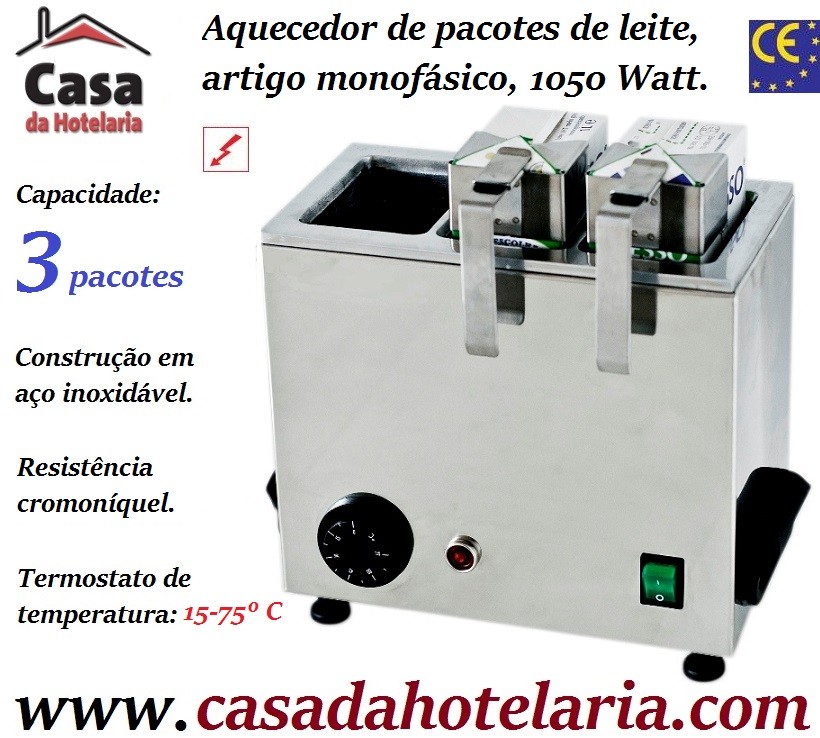 Aquecedor para 3 Pacotes de Leite, Artigo Monofásico, 1050 Watt (transporte incluído) - Refª 101727