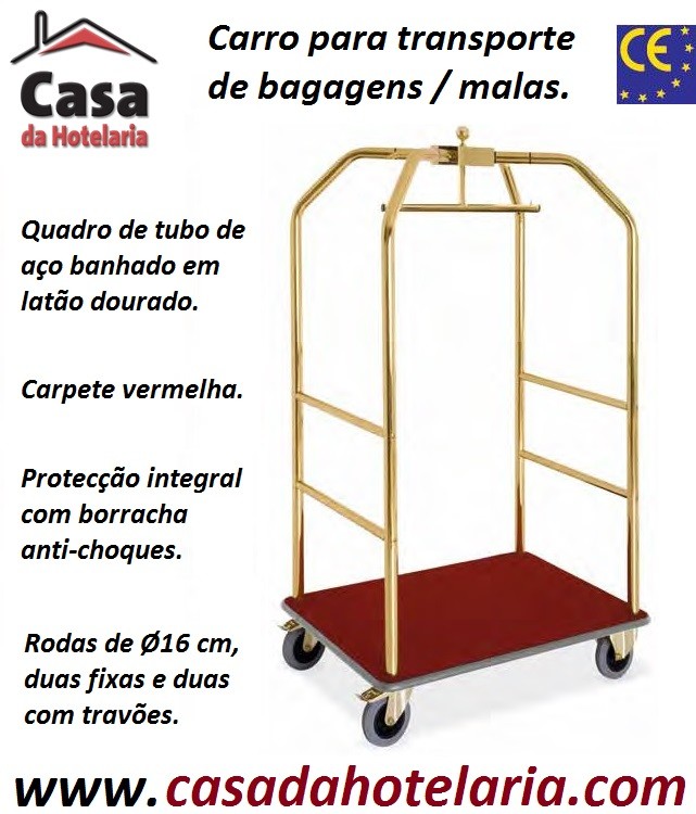 Carro para Transporte de Bagagens / Malas de Quadro Dourado e Carpete Vermelha, Dimensões de 790x590x1890 mm (LxPxA) (transporte incluído) - Refª 101767