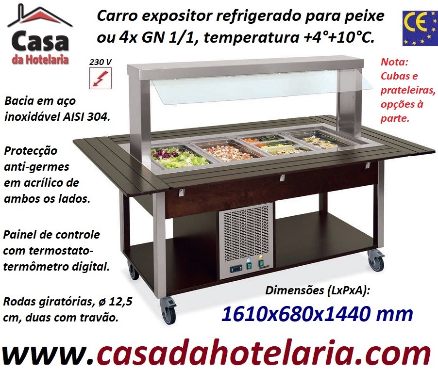 Carro Expositor Refrigerado para Peixe ou 4x GN 1/1, Temp. +4º+10º C, Wengué (transporte incluído) - Refª 101929