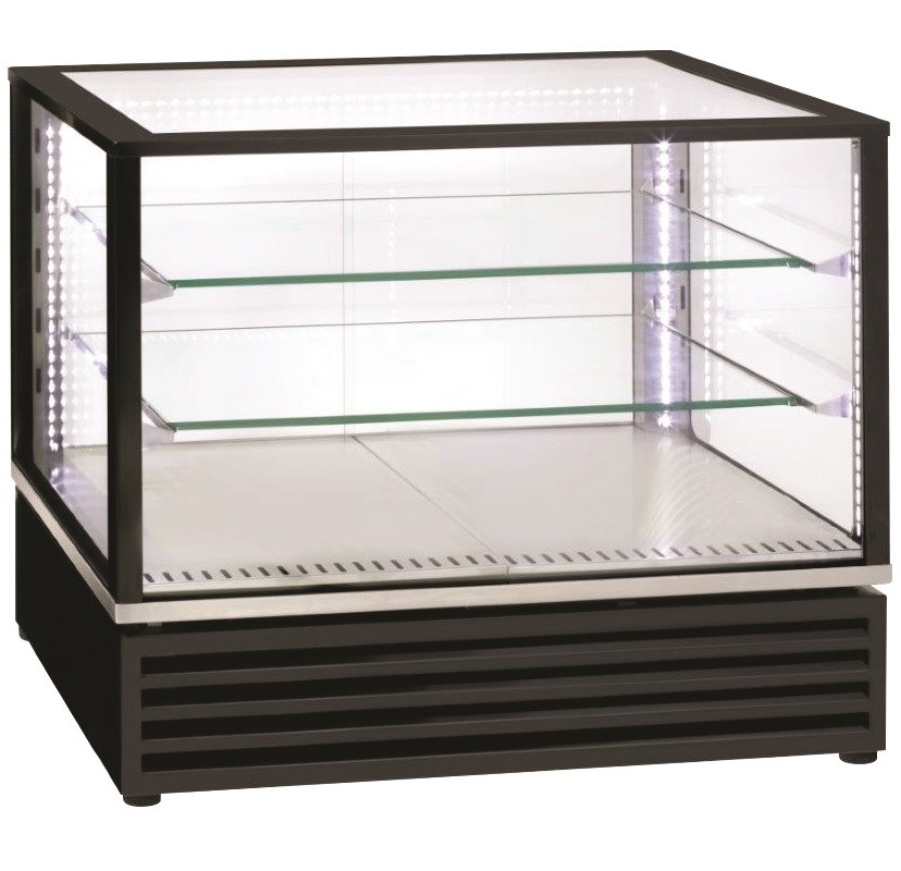 Vitrina Refrigerada Ventilada Panorâmica de 3 Níveis em Cor Preta com Portas Deslizantes, +2º +10º C (transporte incluído) - Refª 102335