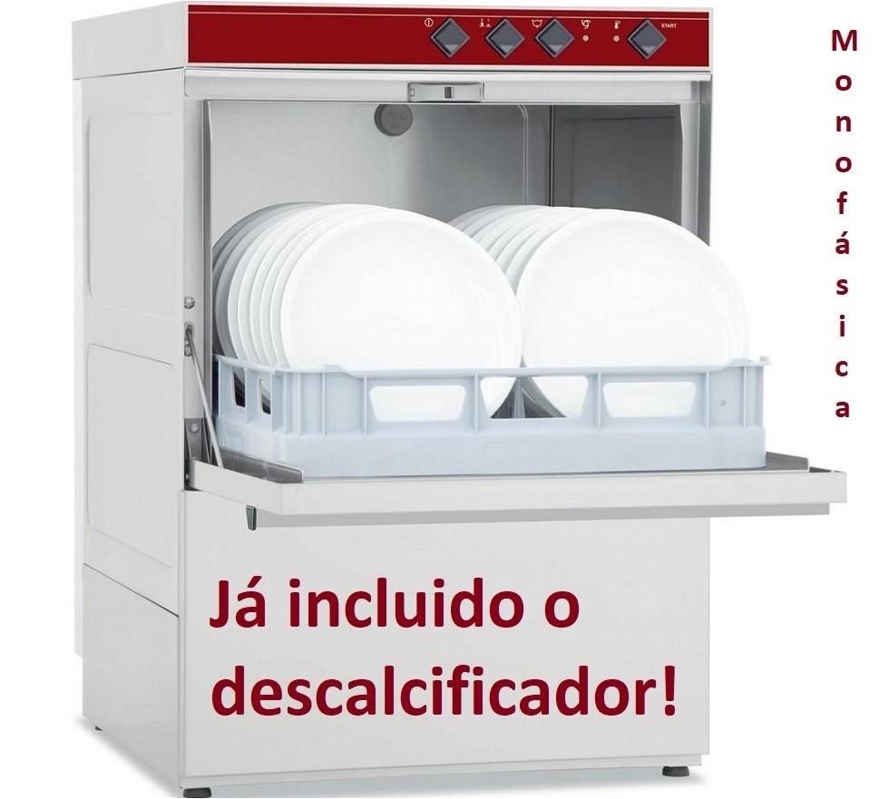 Máquina de Lavar Louça Profissional Industrial Monofásica com Cesto de 500x500 mm e Purificador de Água (transporte incluído) - Refª 102356