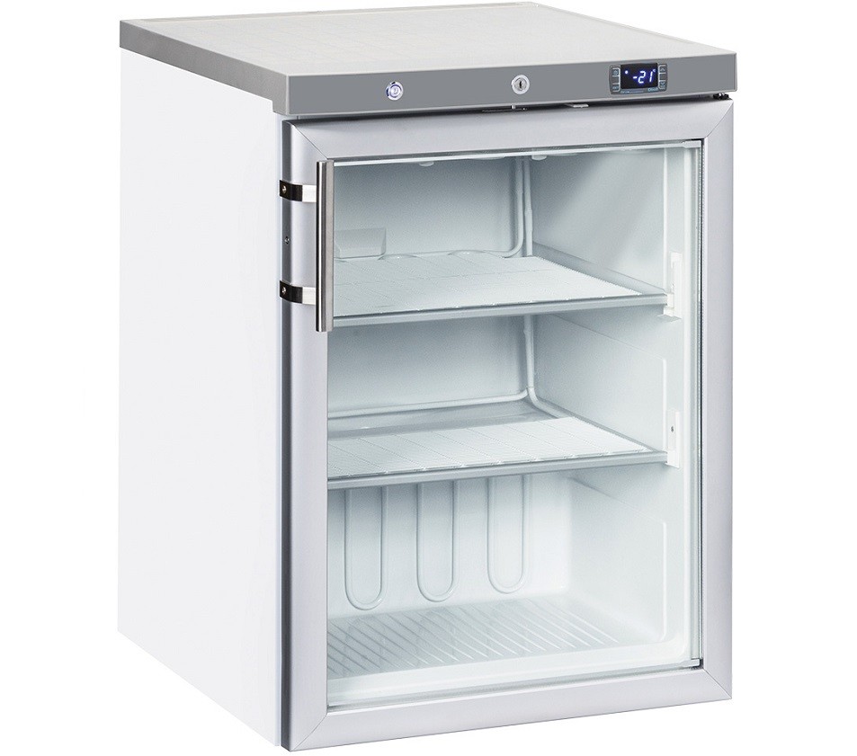 Armário Congelador Profissional de 200 Litros, Arca Frigorífica de Congelação Branca com Porta de Vidro, -20º -15º C (transporte incluído) - Refª 102965