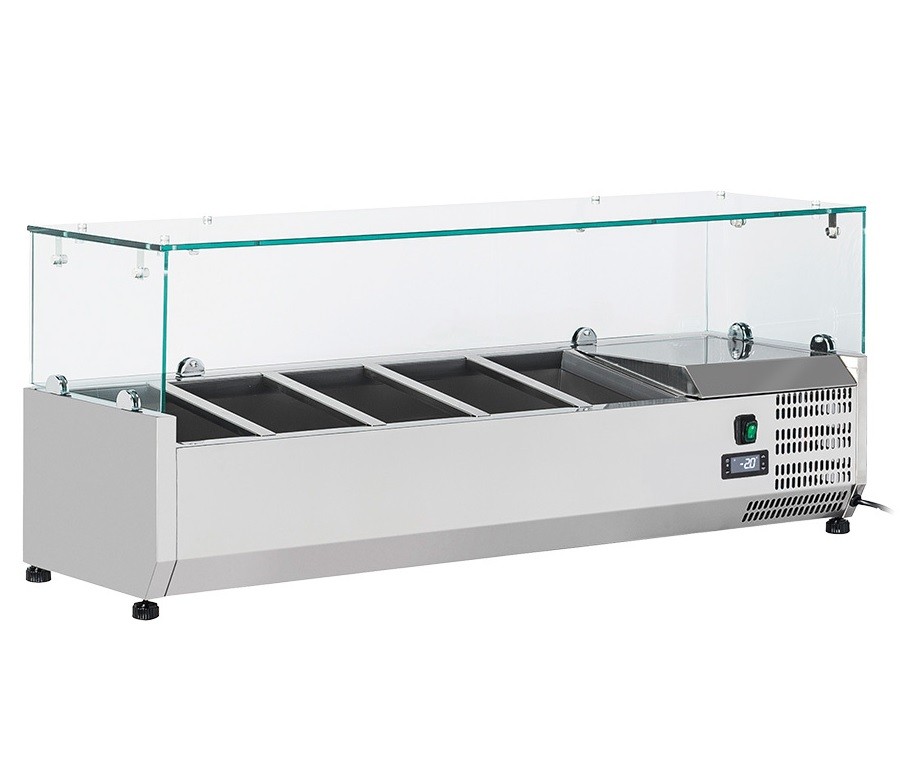 Estrutura Refrigerada Profissional GN 1/4 com Topo em Vidro, 1200 mm, +2º +8º C (transporte incluído) - Refª 102815