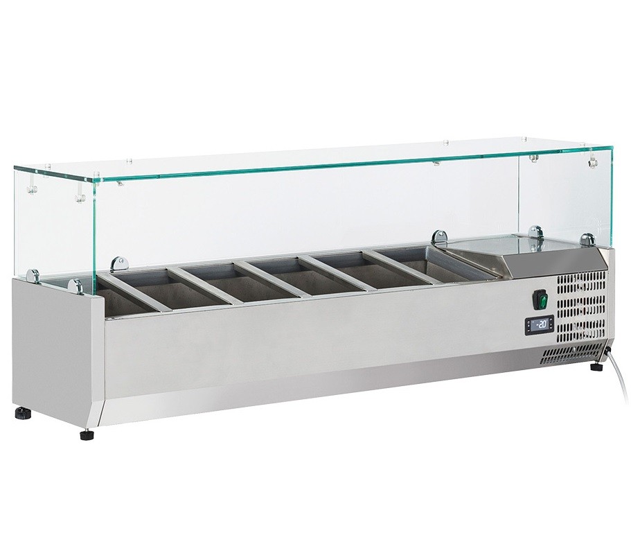 Estrutura Refrigerada Profissional GN 1/4 com Topo em Vidro, 1400 mm, +2º +8º C (transporte incluído) - Refª 102816