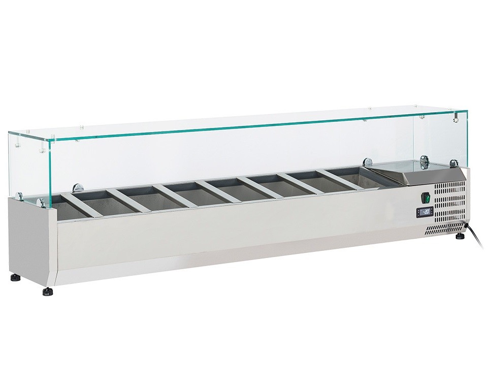 Estrutura Refrigerada Profissional GN 1/4 com Topo em Vidro, 1800 mm, +2º +8º C (transporte incluído) - Refª 102817