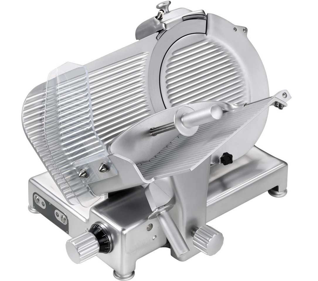 Fiambreira Industrial Profissional Oblíqua de Grande Capacidade Alimentada a Gravidade, Cortadora Profissional com Lâmina de Aço Inoxidável Cromo Endurecida de Ø 350 mm, Hp 0.50 (transporte incluído) - Refª 100486