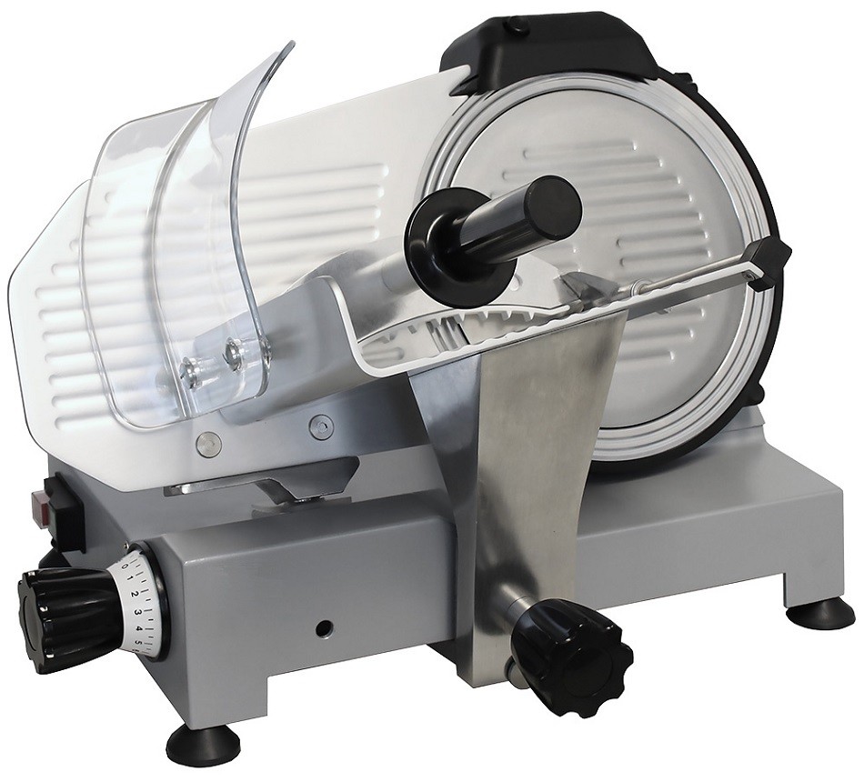 Fiambreira Profissional Monofásica, Cortadora Industrial com Lâmina de Aço Temperado Cromado Anti Aderente de Ø 250 mm (transporte incluído) - Refª 100478