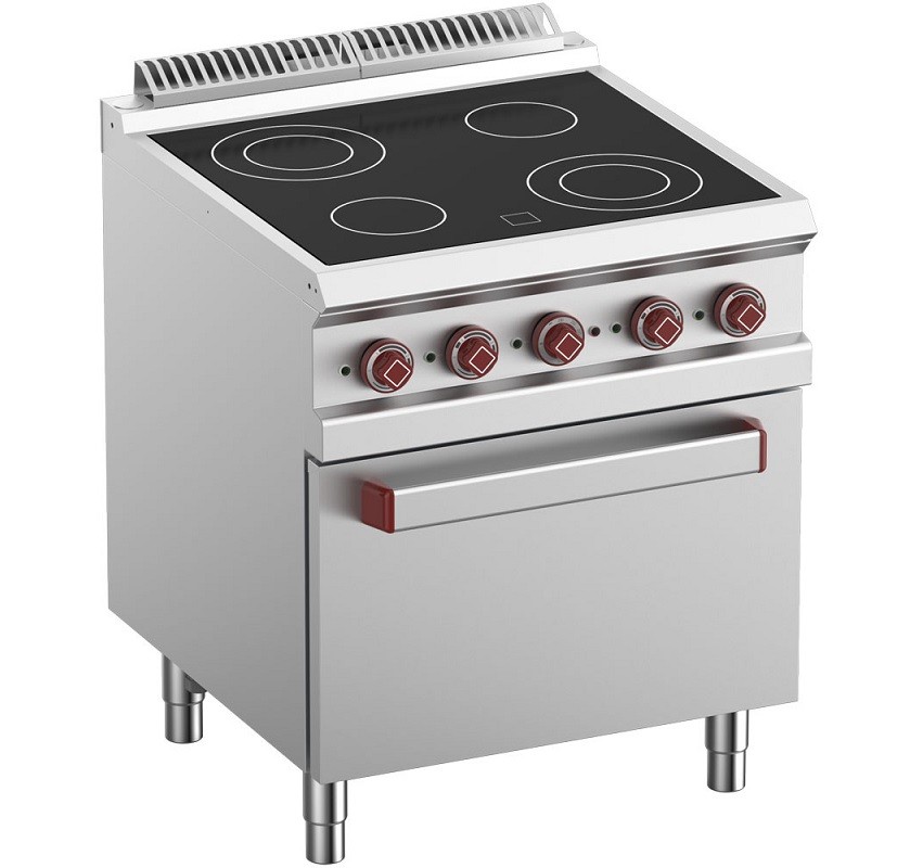 Fogão Industrial Elétrico de 4 Zonas em Vitrocerâmica e Forno com Grill, 13700 Watts (transporte incluído) - Refª 100078