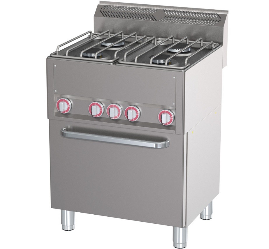 Fogão Industrial a Gás com 4 Queimadores, 2 Bocas de 3 kW + 2 Bicos 3.6 kW, com Forno de Convecção Elétrico Profissional +50° a +300°C, kcal/h 11350, Potência de 13200 Watts (transporte incluído) - Refª 102779