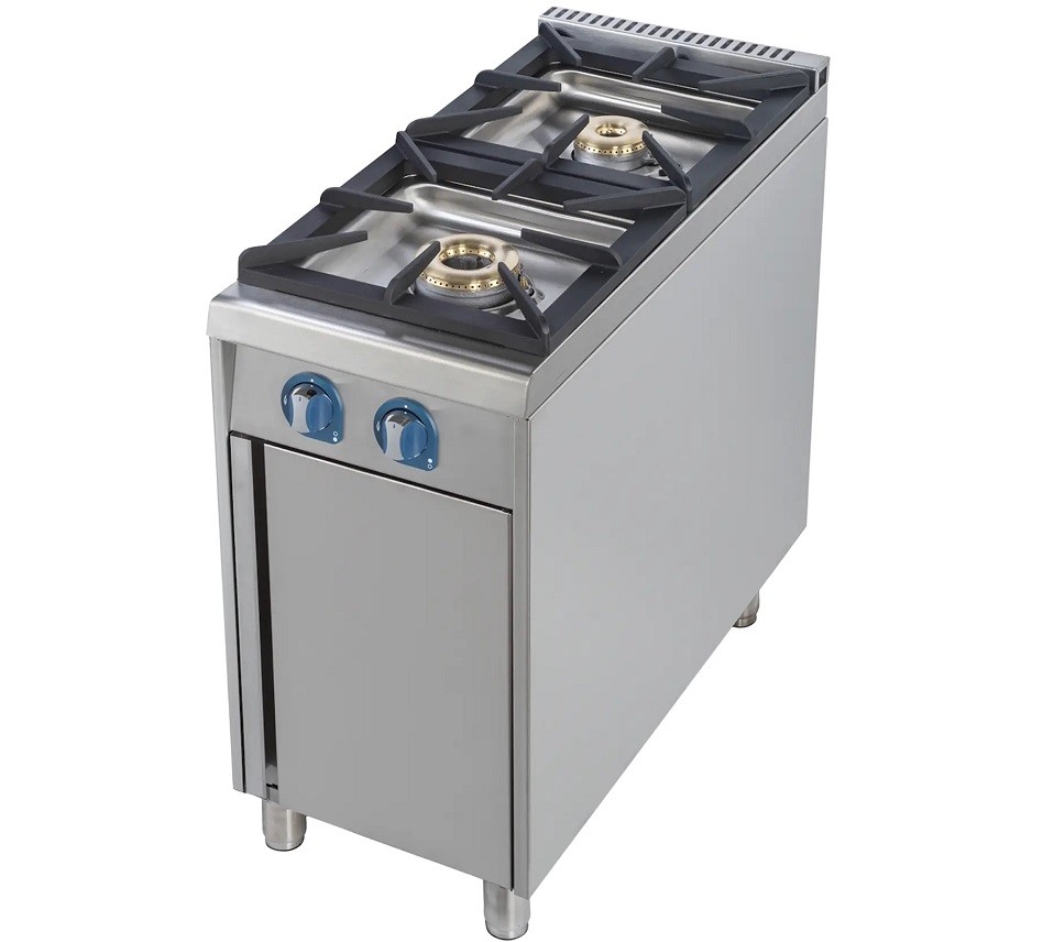 Fogão Industrial a Gás com 2 Bicos da Linha 900, Queimadores Profissionais Potentes com Pilotos sobre Móvel com Porta (transporte incluído) - Refª 103009