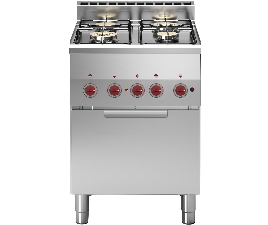Fogão Industrial a Gás de 4 Queimadores com Forno Elétrico de Convecção (transporte incluído) - Refª 101722