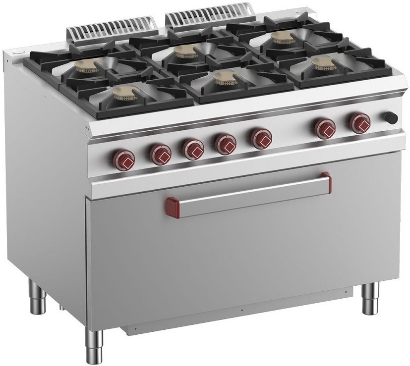 Fogão Industrial a Gás com 6 Queimadores com Grande Forno Profissional, 43000 kcal/h, Potência 50000 Watts (transporte incluído) - Refª 100063