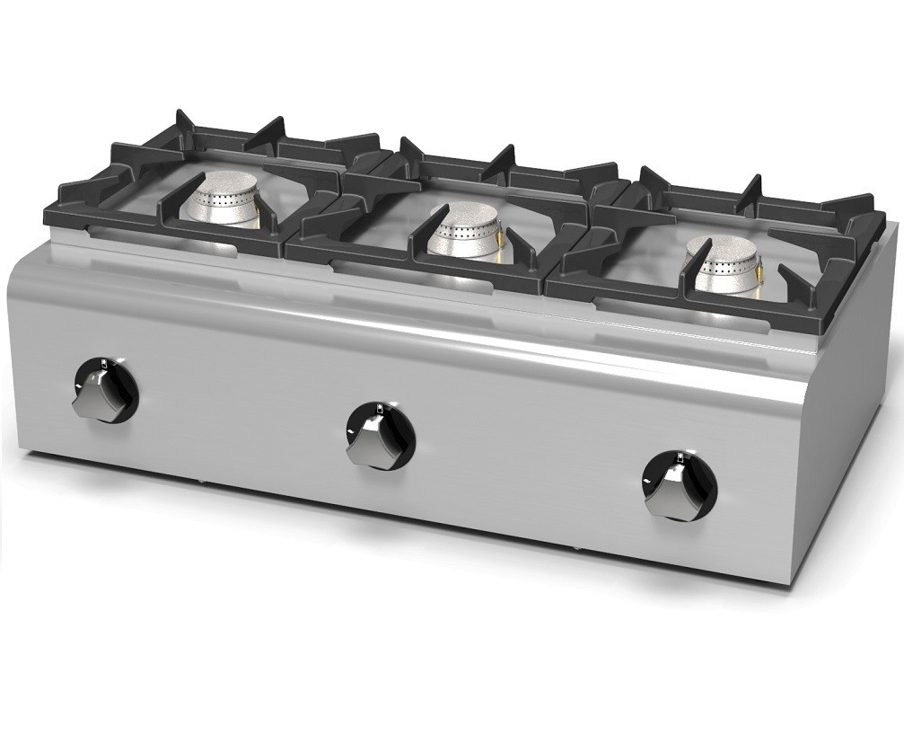 Fogão Industrial a Gás de Bancada com 3 Bocas, 14190 kcal/h, Potência Total dos Queimadores de 16500 Watts (transporte incluído) - Refª 102715