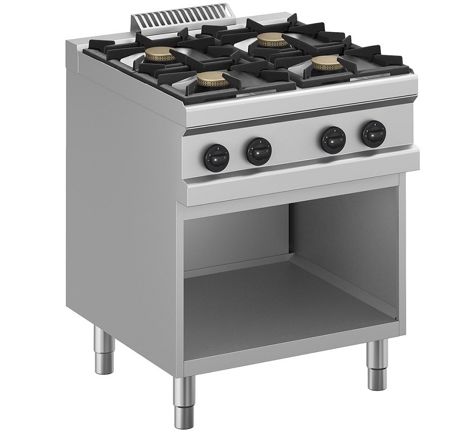 Fogão Industrial a Gás de Quatro Queimadores sobre Armário, 4x Bocas de 5,5 kW, kcal/h 18917, Potência de 22000 Watts (transporte incluído) - Refª 100366