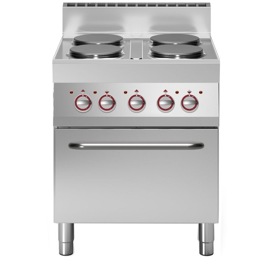 Fogão Industrial Elétrico de 4 Placas e Forno de Convecção de 5 Níveis GN 1/1, Potência 14360 Watts (transporte incluído) - Refª 100014