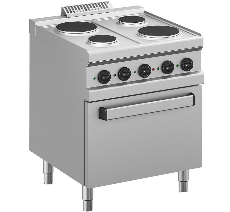 Fogão Industrial Elétrico Trifásico de 4 Placas, (duas chapas de 1,5 kW +2 de 2,6 kW) + Forno com Grill, Potência Total de 13500 Watts (transporte incluído) - Refª 100371