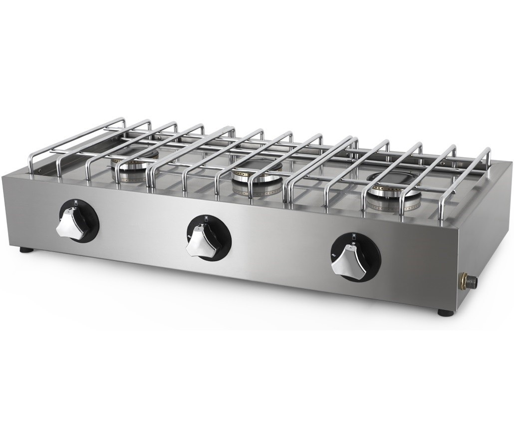 Fogão Industrial a Gás de Bancada ECONÓMICO com 3 Bocas, 8514 kcal/h, Potência Total dos Queimadores de 9900 Watts (transporte incluído) - Refª 102058