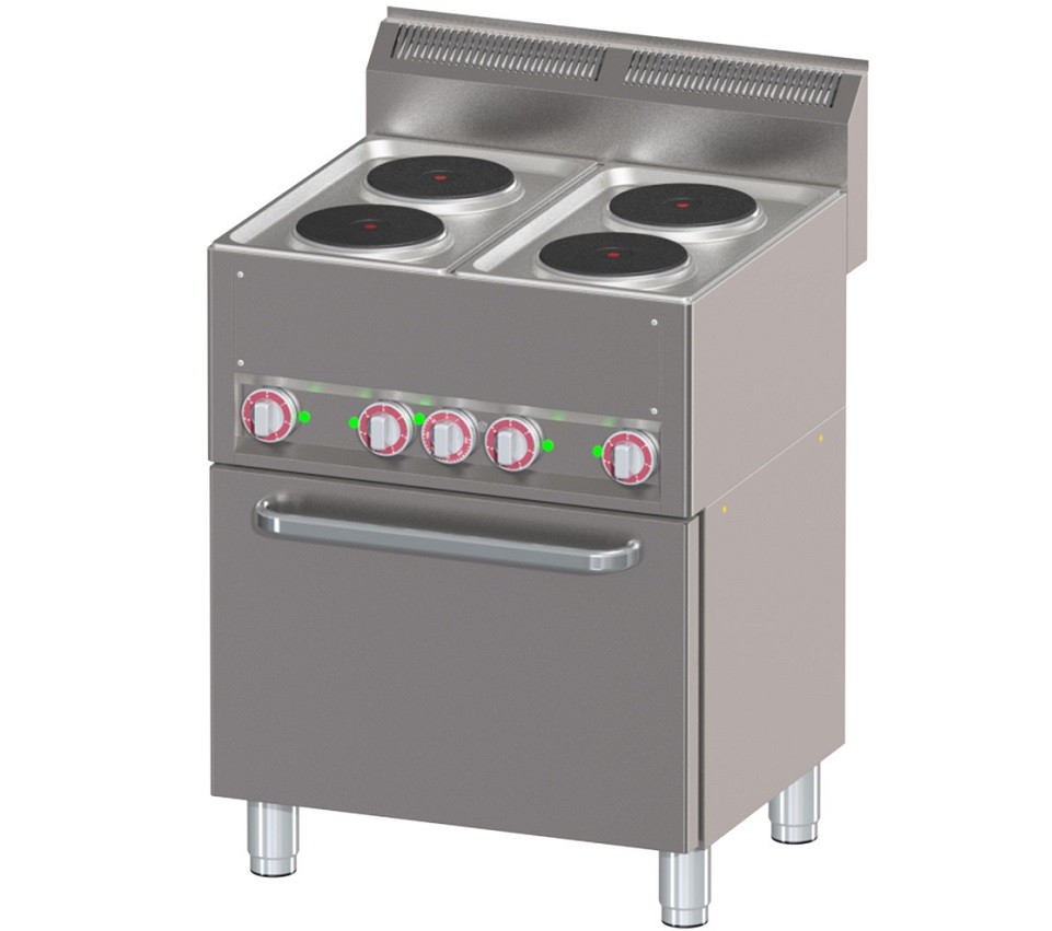 Fogão Profissional Elétrico Trifásico com 4 Placas e Forno de Convecção GN 1/1, Potência de 11130 Watts (transporte incluído) - Refª 102777