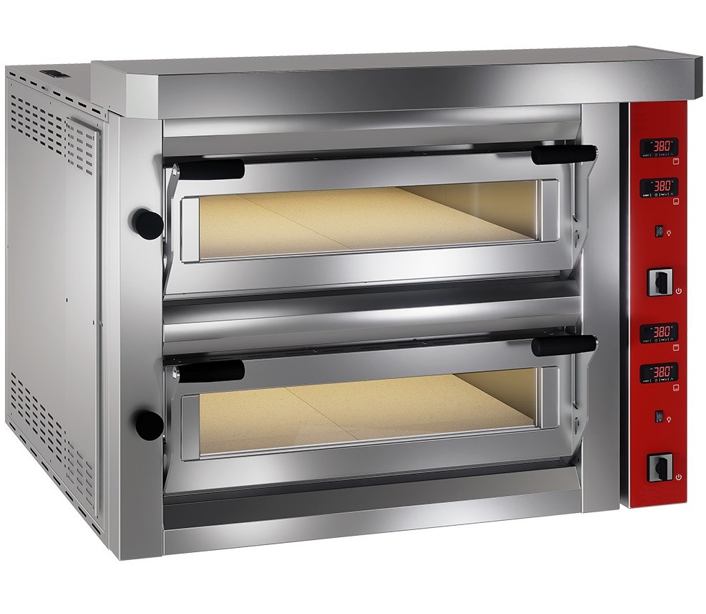 Forno de Pizzas Industrial Elétrico Trifásico de 2 Câmaras Refratárias 100% Cobertas para 2x 4 Pizzas Ø 350 mm, Potência de 14400 Watts, +400° C (transporte incluído) - Refª 103022