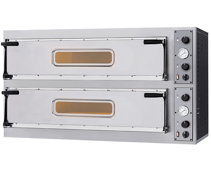 Forno de Pizzas Elétrico Industrial Trifásico de Duas Câmaras com Portas de Vidro, 6x Pizza Ø 350 mm, 10000 Watts (transporte incluído) - Refª 102858