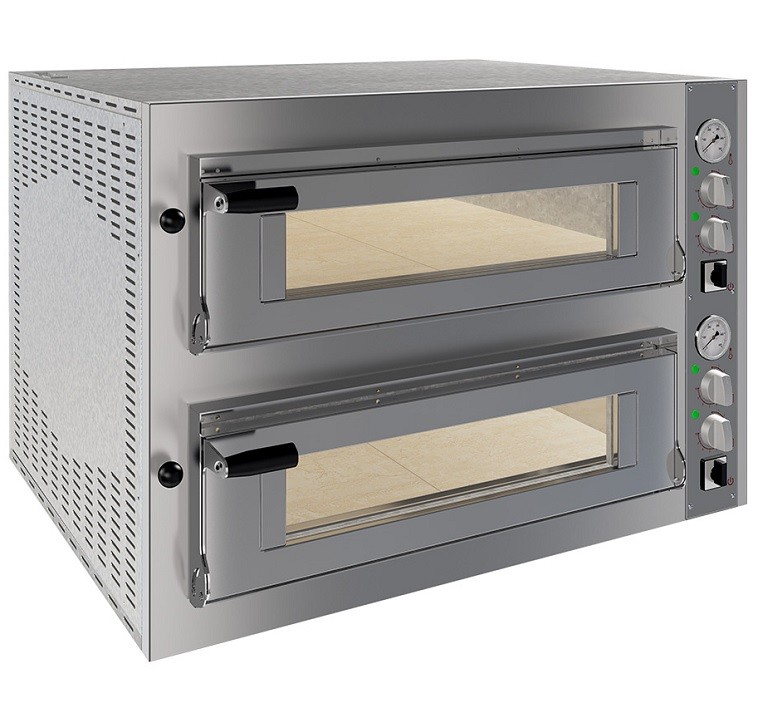 Forno de Pizzas Elétrico Industrial Trifásico de 2 Câmaras com Portas de Vidro para 4+4 pizza Ø 350 mm, 11500 Watts (transporte incluído) - Refª 102861