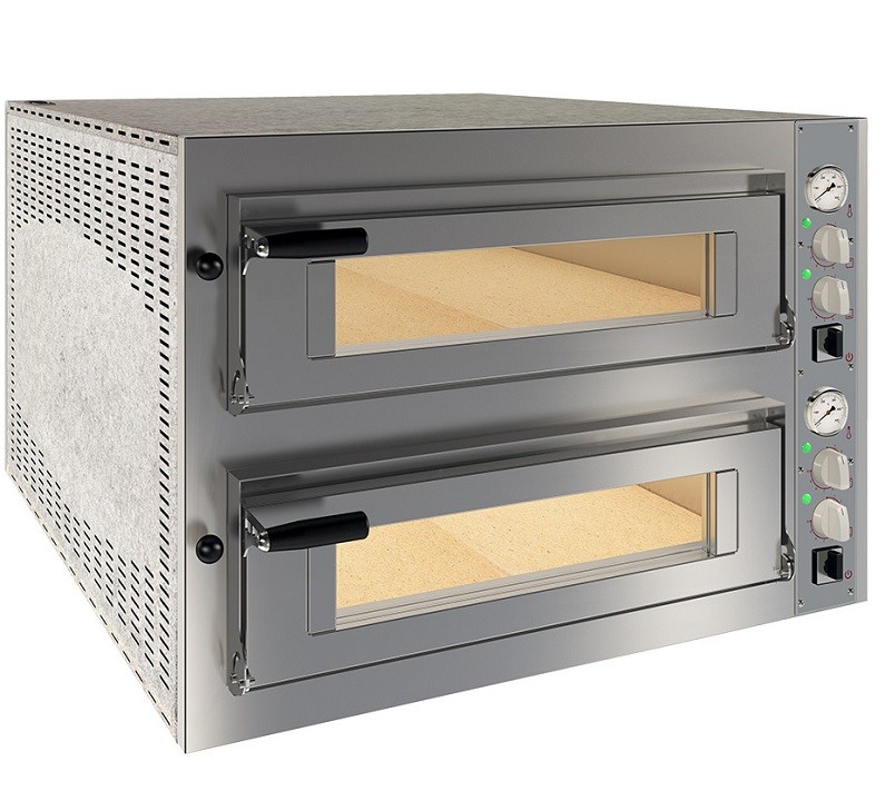 Forno de Pizzas Elétrico Industrial Trifásico de 2 Câmaras com Portas de Vidro para 6+6 pizza Ø 350 mm, 15100 Watts (transporte incluído) - Refª 102863
