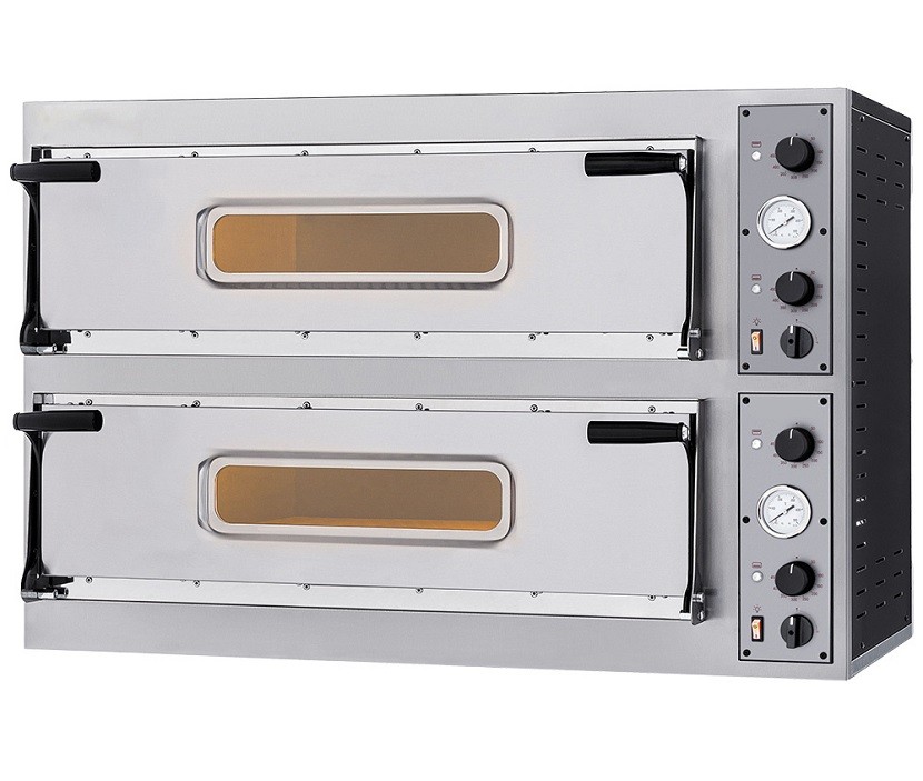 Forno de Pizzas Elétrico Industrial Trifásico de Duas Câmaras com Portas de Vidro, 4x Pizza Ø 350 mm, 10000 Watts (transporte incluído) - Refª 102857