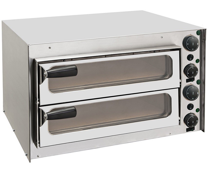 Forno de Pizzas Elétrico Profissional de 2 Câmaras Ø 350 mm com Portas de Vidro (transporte incluído) - Refª 102843