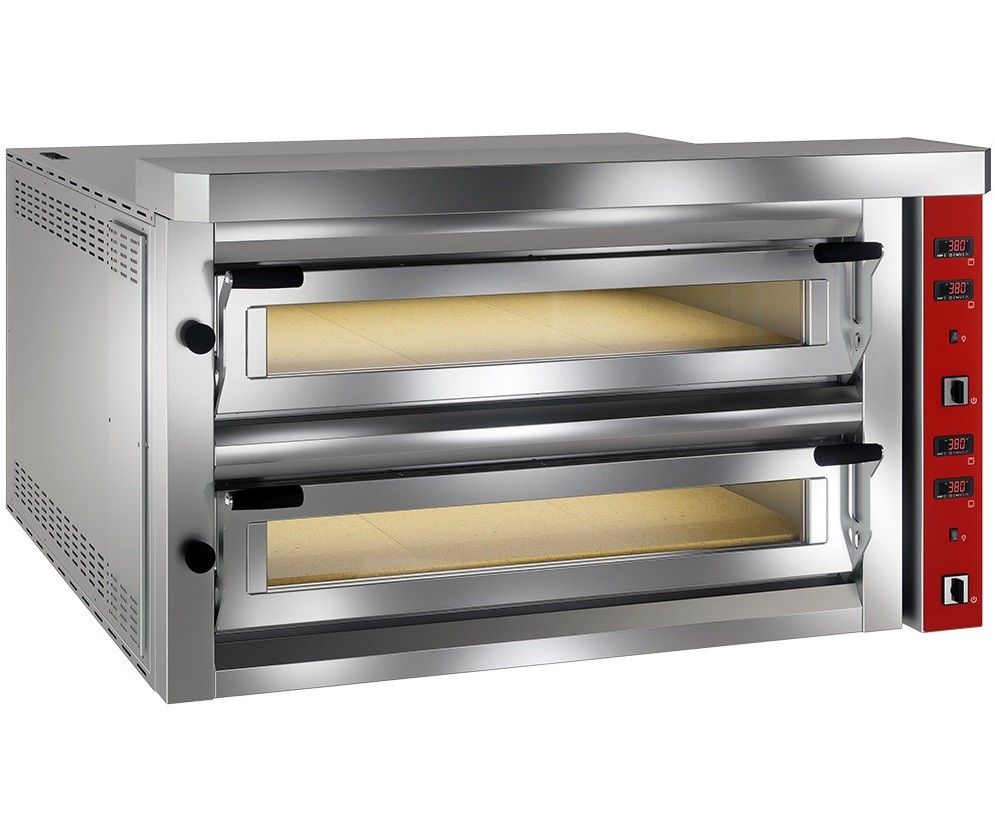 Forno de Pizzas Industrial Elétrico Trifásico de 2 Câmaras LARGAS para 2x 9 Pizzas Ø 350 mm, Potência de 27400 Watts, +400° C (transporte incluído) - Refª 101611