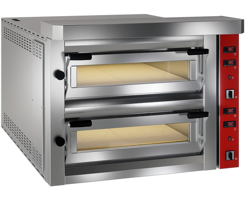 Forno de Pizzas Industrial Elétrico Trifásico de 2 Câmaras Refratárias 100% Cobertas para 2x 6 Pizzas Ø 350 mm, Potência de 18600 Watts, +400° C (transporte incluído) - Refª 103023