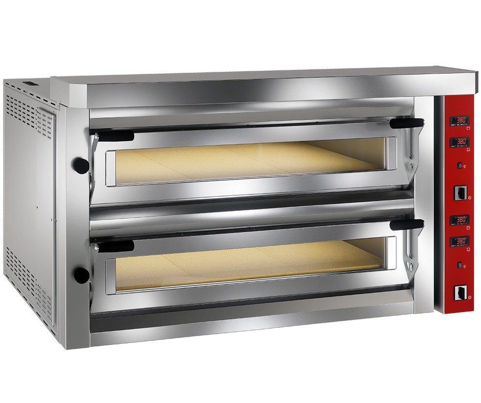 Forno de Pizzas Industrial Elétrico Trifásico de 2 Câmaras Refratárias LARGAS 100% Cobertas para 2x 6 Pizzas Ø 350 mm, Potência de 20400 Watts, +400° C (transporte incluído) - Refª 103024