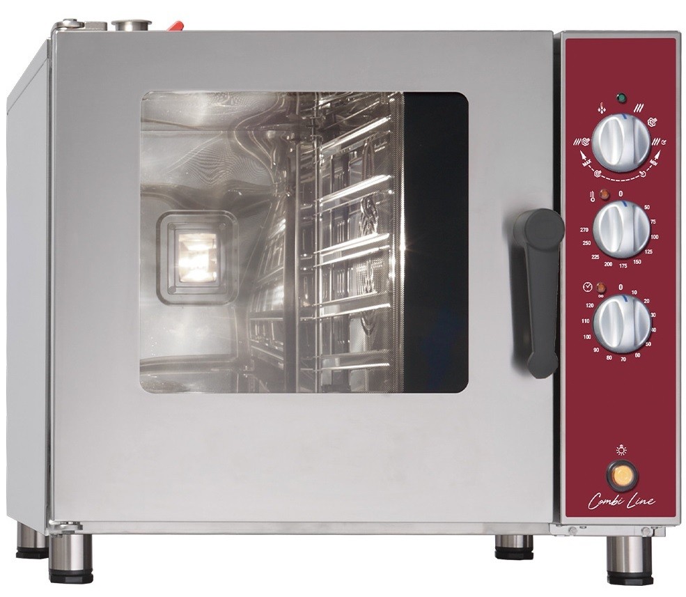 Forno Industrial Elétrico de Convecção a Vapor Trifásico Combinado para 5 Prateleiras GN 1/1, +270º C, Potência de 6000 Watts (transporte incluído) - Refª 102788