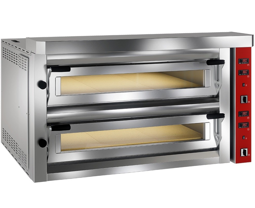 Forno de Pizzas Industrial Elétrico Trifásico de 2 Câmaras LARGAS para 2x 6 Pizzas Ø 350 mm, Potência de 20400 Watts, +400° C (transporte incluído) - Refª 101610