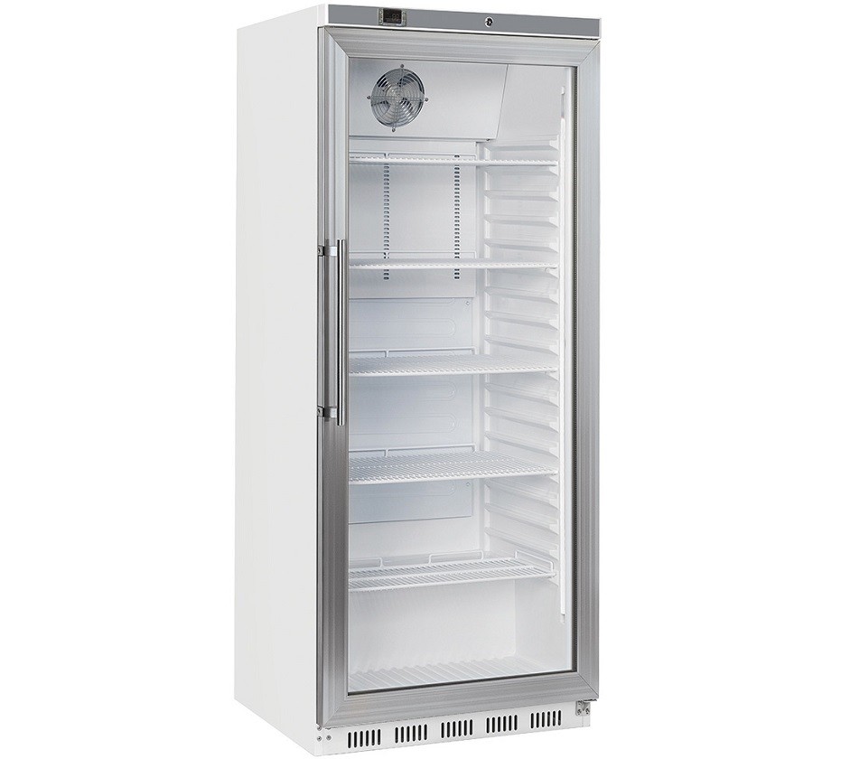 Armário Refrigerado Profissional de 600 Litros, Frigorífico Ventilado Branco com Porta de Vidro, +3º +10º C (transporte incluído) - Refª 102951