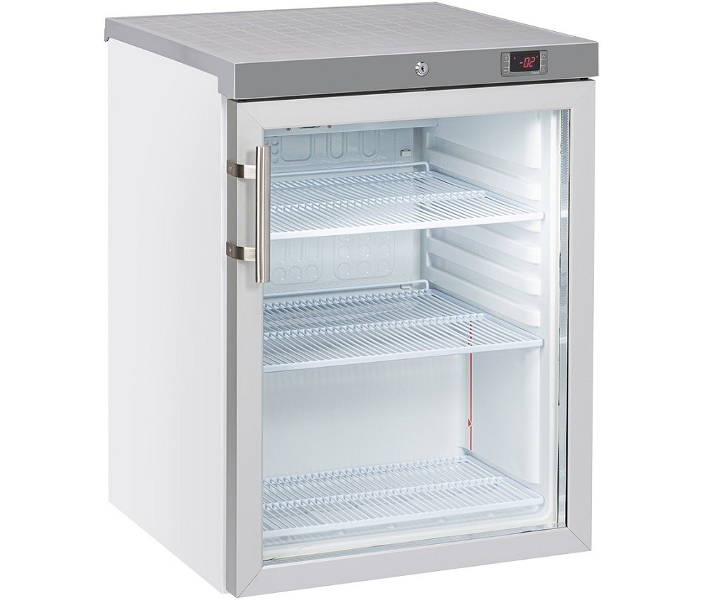 Armário Refrigerado Profissional de 200 Litros, Frigorífico Ventilado Branco com Porta de Vidro, +2º +10º C (transporte incluído) - Refª 102947
