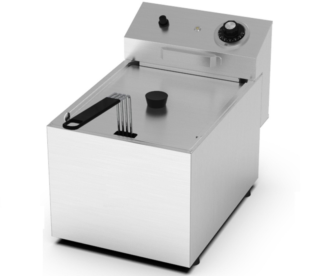 Fritadeira Profissional Elétrica de Bancada Trifásica de 8 Litros com Cesto e Tampa, +195°C, 6000 Watts (transporte incluído) - Refª 102676