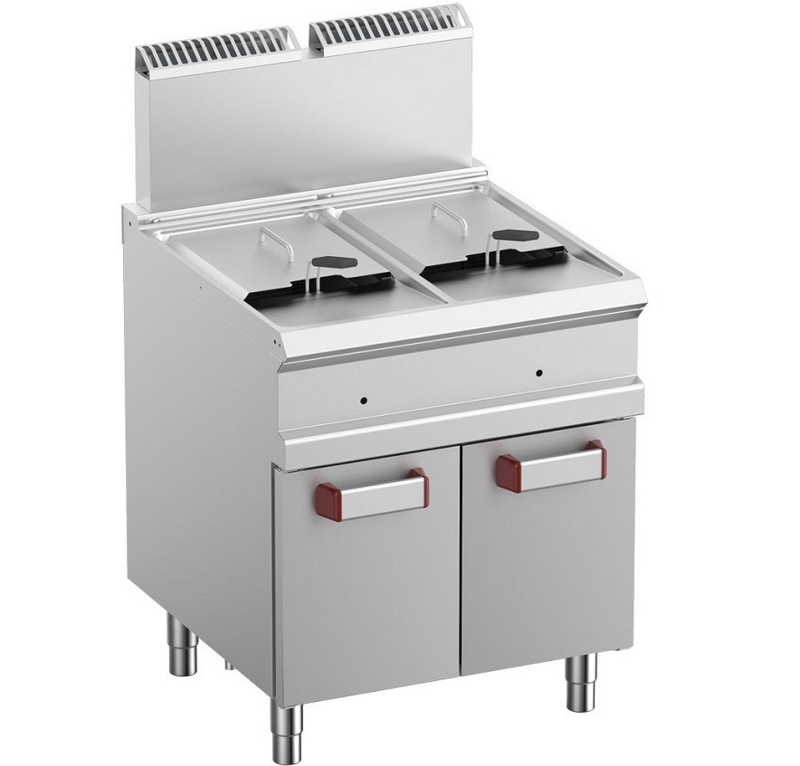 Fritadeira Industrial a Gás com 2 Tanques de 14 + 14 Litros sobre Armário (transporte incluído) - Refª 100086