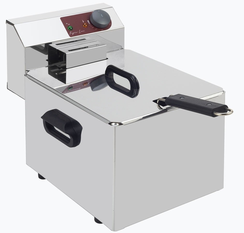 Fritadeira Industrial Elétrica de Bancada Monofásica para 7 Litros com Cesto e Tampa, 0° +180°C, 3200 Watts (transporte incluído) - Refª 102386