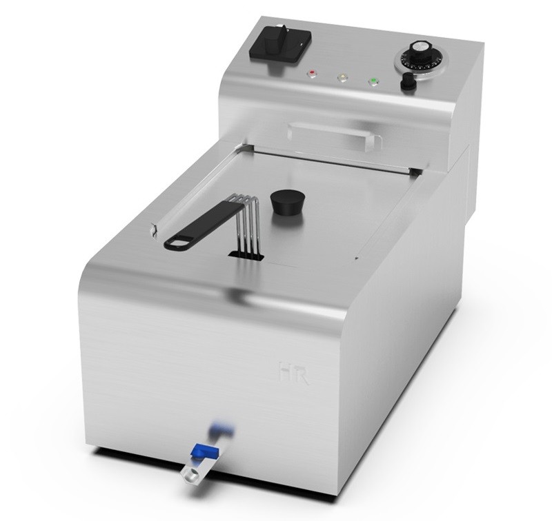 Fritadeira Industrial Elétrica de Bancada Monofásica POTENTE de 8 Litros com Cabeça Removível, Cesto, Tampa e Torneira, +195°C, 5500 Watts (transporte incluído) - Refª 102700