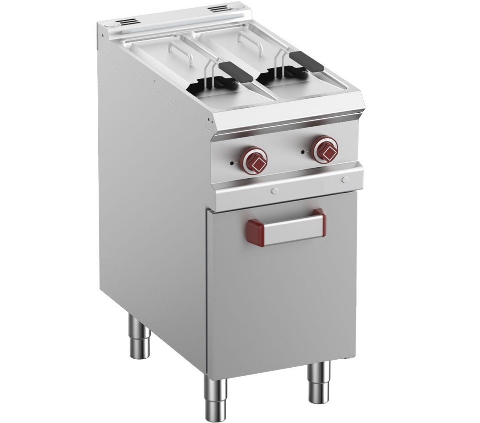 Fritadeira Industrial Eléctrica de 2 Zonas para 7 +7 Litros sobre Armário (transporte incluído) - Refª 100092