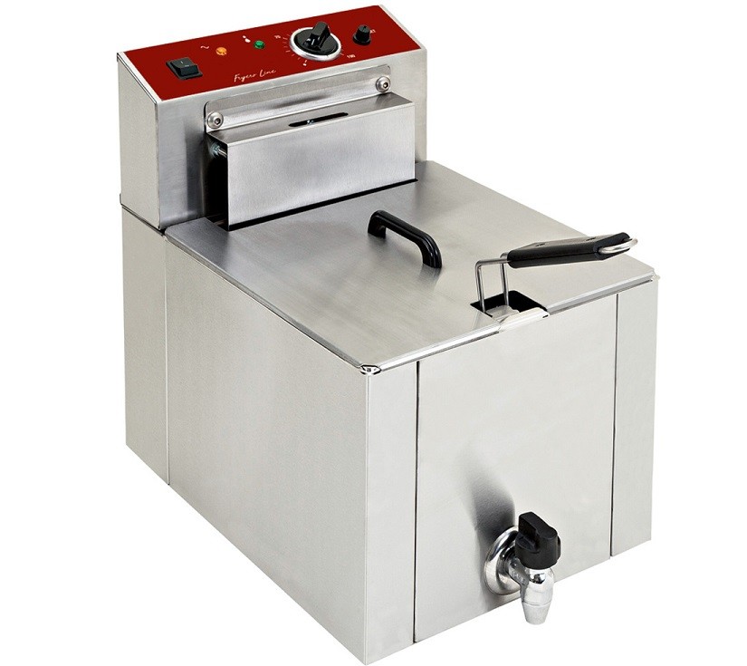 Fritadeira Profissional Elétrica Trifásica Potente para 12 Litros com Tampa e Torneira, 7500 Watts (transporte incluído) - Refª 100008