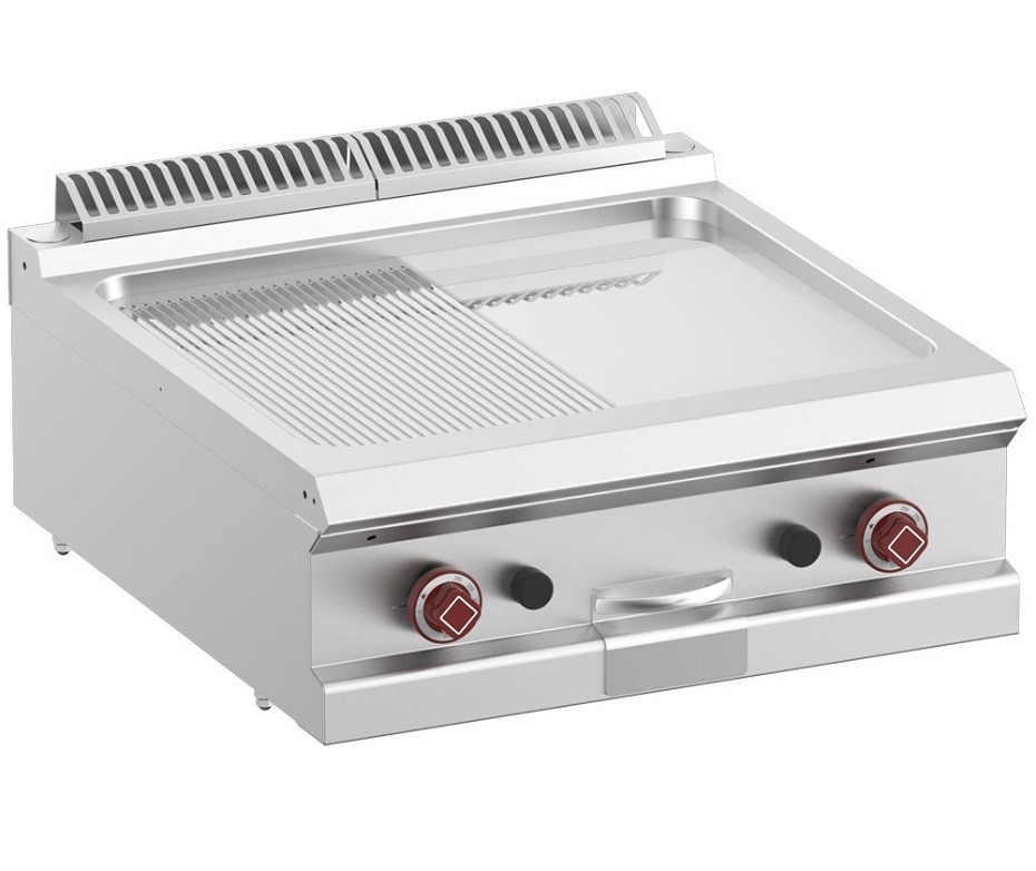 Placa de Grelhar Industrial a Gás de 2 Zonas Lisa e Ranhurada Cromo Protegidas, Grelhador com Chapa Fry Top Dupla Profissional (transporte incluído) - Refª 100102