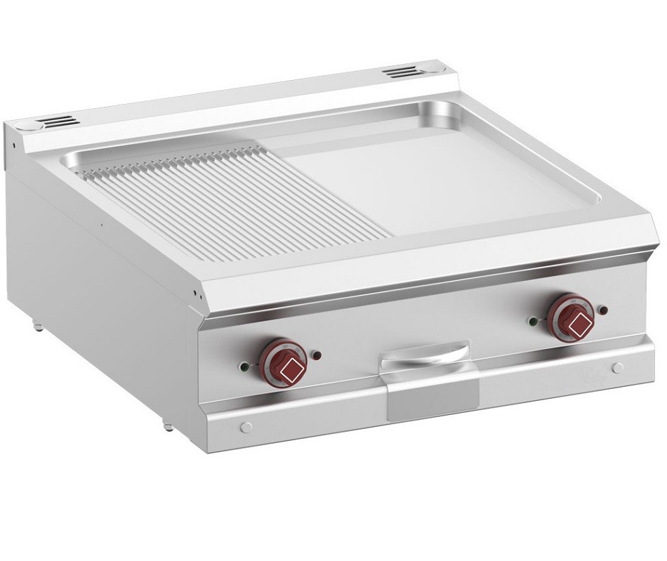 Placa de Grelhar Industrial Elétrica de 2 Zonas Lisa e Ranhurada Cromo Protegidas, Grelhador com Chapa Fry Top Dupla Profissional (transporte incluído) - Refª 100111