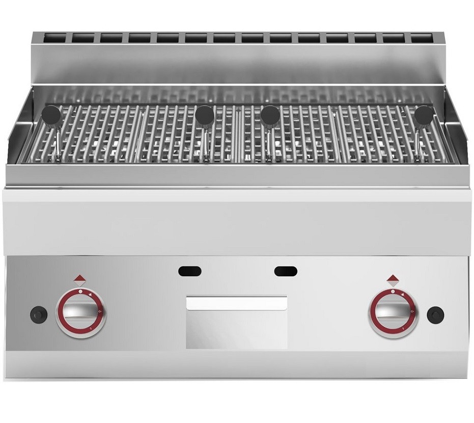 Grelhador Industrial a Gás de Pedra Lávica, Grill Profissional da Churrasqueira com 2 Zonas, Potência de 11000 Watts (transporte incluído) - Refª 100042