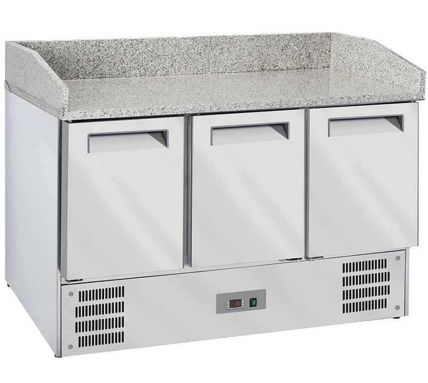 Mesa de Preparação de Pizzas Refrigerada com 3 Portas GN 1/1 e Bancada em Granito (transporte incluído) - Refª 102822