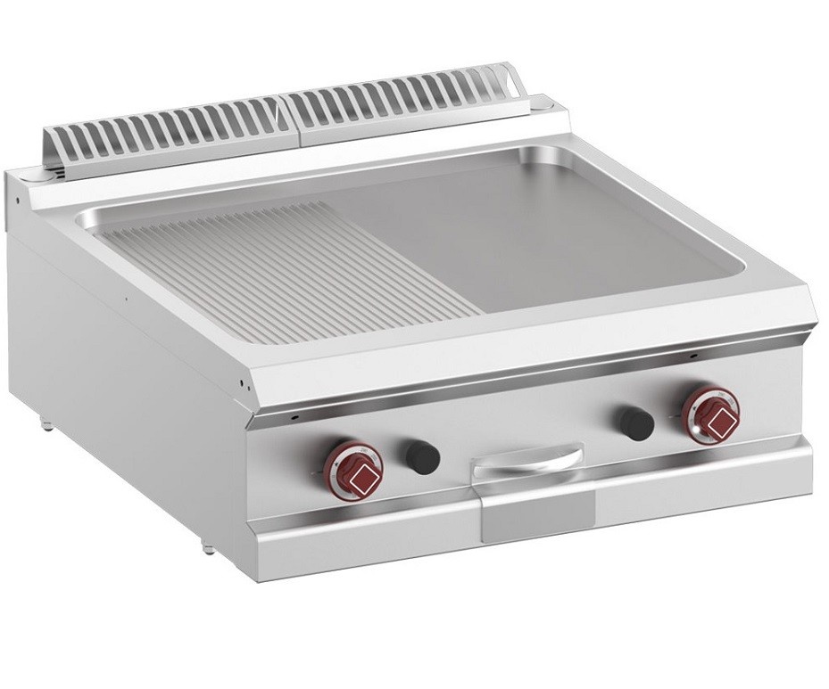 Placa de Grelhar Industrial a Gás de 2 Zonas Lisa e com Ranhuras, Grelhador com Chapa Fry Top Dupla Profissional (transporte incluído) - Refª 100101