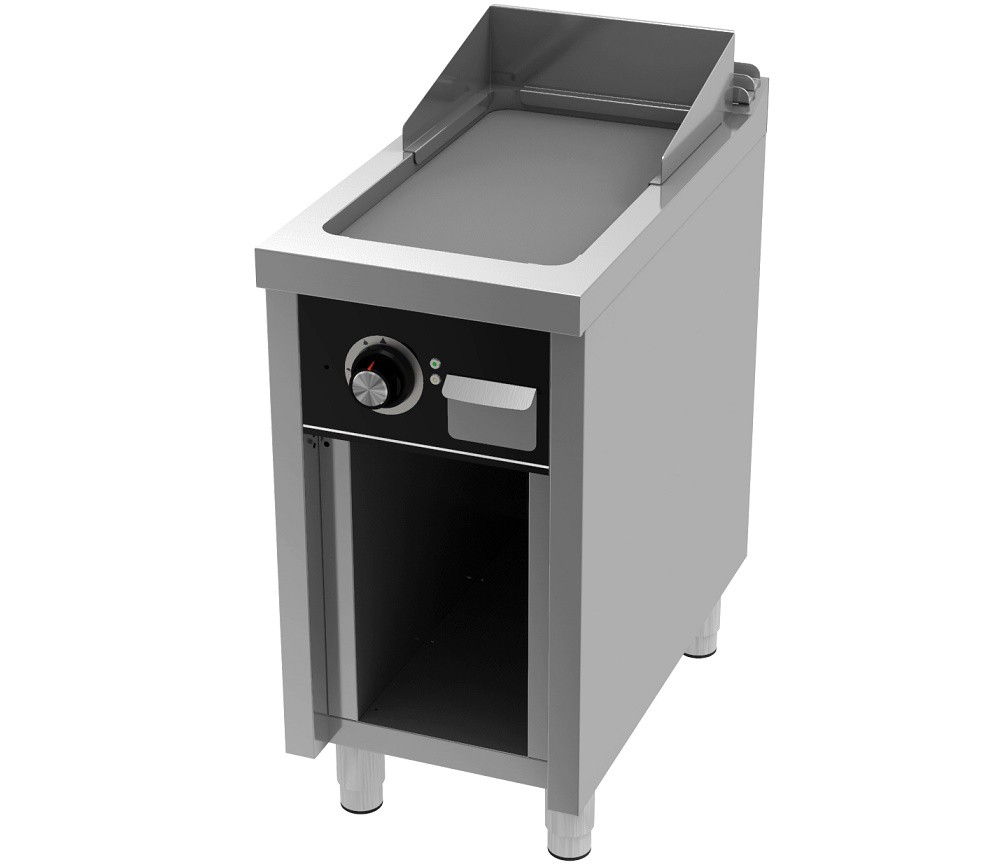 Placa de Grelhar Industrial Elétrica Trifásica com Chapa Fry Top Lisa com Espessura de 15 mm em Armário, Potência de 4500 Watts, +100º +300º C (transporte incluído) - Refª 102150