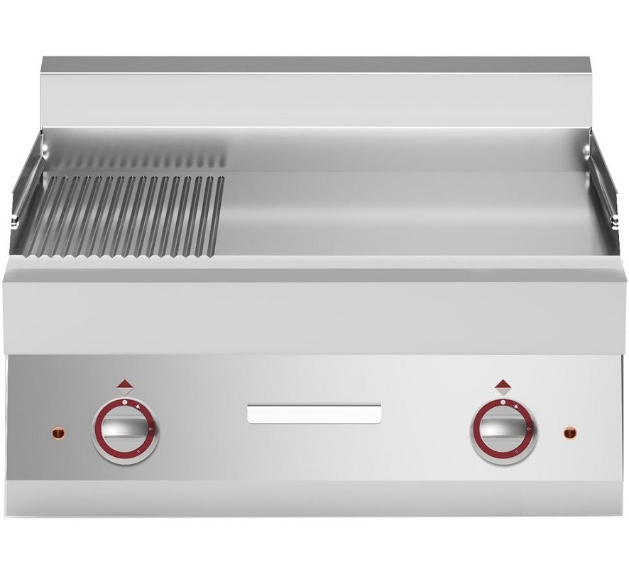 Placa de Grelhar Industrial Elétrica, Chapa Lisa e com Ranhuras, Fry Top de 2 Zonas, 9000 Watts (transporte incluído) - Refª 100035